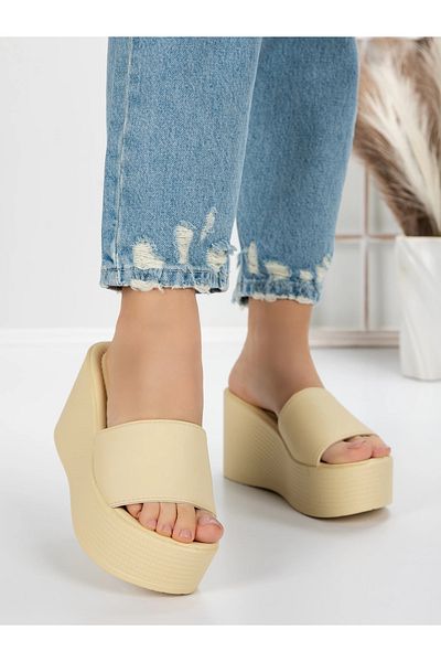 mei Women's Platform Slippers 5WL6 Light Yellow | Mei