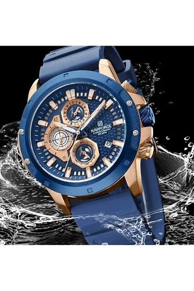 Naviforce Men's Chronograph Sport Watch Blue & Rose Gold Waterproof Analog-Digital Luminous Hands