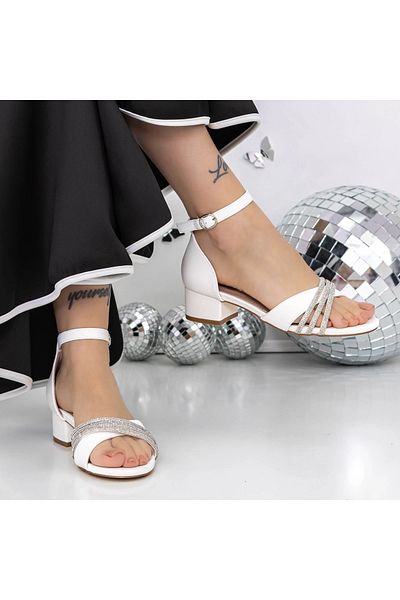 mei Women's Sandals with Thick Heels 3XKK98 White | Mei