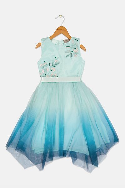 Luna Moon Kids Girl Embroidered Party Dress, Light Green