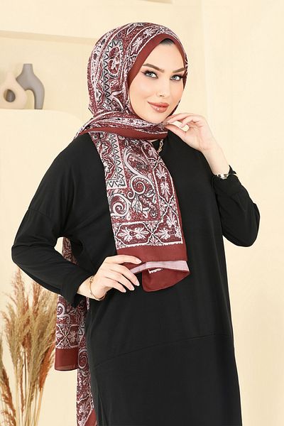 ModaMerve Σειρά μαλακών σαλιών με σχέδια 204MDI1146-M Claret Red