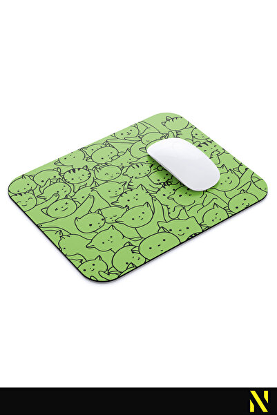 nilizma Cute Cats Green Mouse Pad - 23 cm X 19 cm - Anti-Slip Base Home and Office Use Mousepad