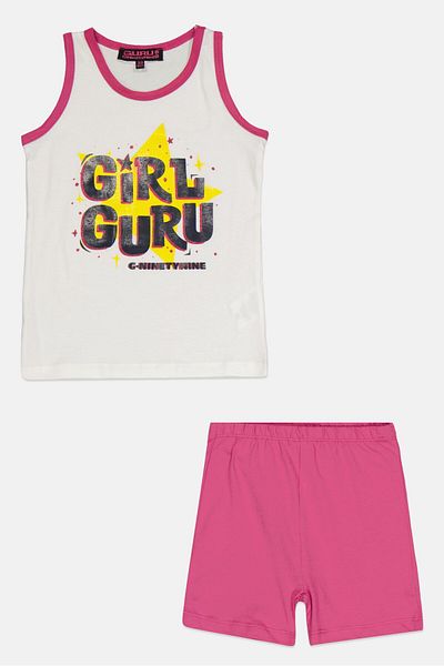 Guru 99 Toddlers Girl 2 Pieces Graphic Print Sleeveless Top And Short Set, Multicolor