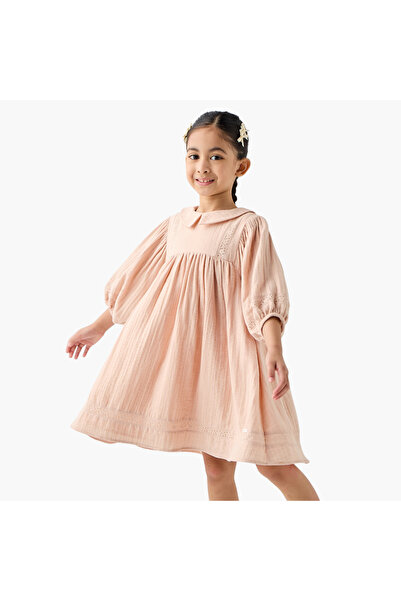 ELIGO فستان بياقة مزين بالدانتيل وأكمام 3/4