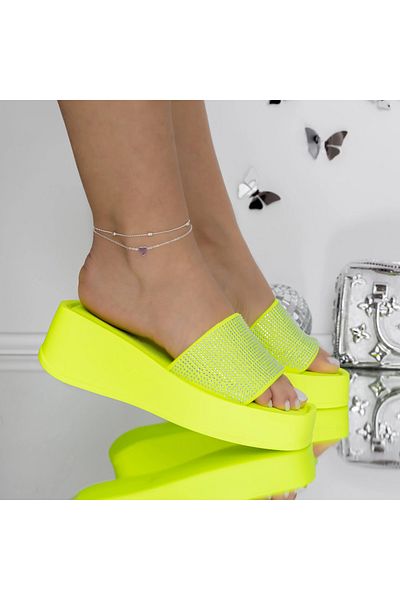 mei Women's Platform Slippers 3WL257 Fluorescent Yellow | Mei