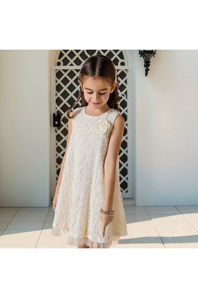 Juniors Lace Textured Sleeveless Dress with Round Neck