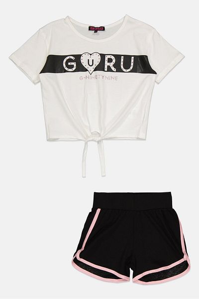Guru 99 Kids Girl 2 Pieces Graphic Print Top And Bottom Set, Multicolor
