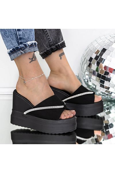 mei Women's Platform Slippers 3AW317 Black-White | Mei