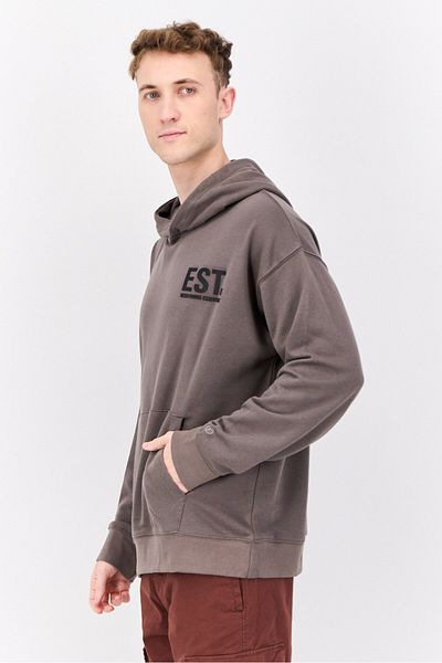 Established Redefining Essentials Men Hooded Long Sleeve Brand Logo Sweatshirt, Dark Grey