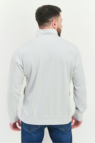 Established Redefining Essentials Men High Neck Long Sleeves Brand Logo Sweatshirt, Light Grey