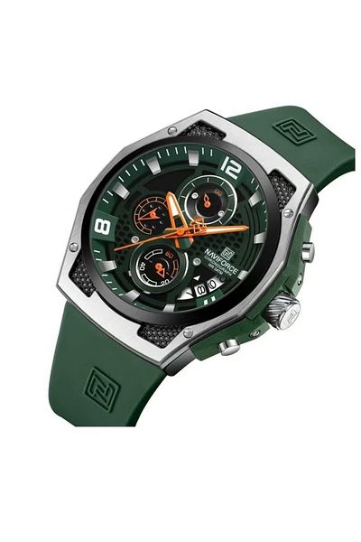 Naviforce Sporty Chronograph Watch for Men with Durable Silicone Strap Unique Dial Design Luminous Hands