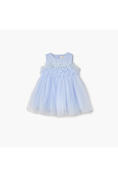 Juniors فستان بدون أكمام مزين بالترتر مع تفاصيل الكشكشة