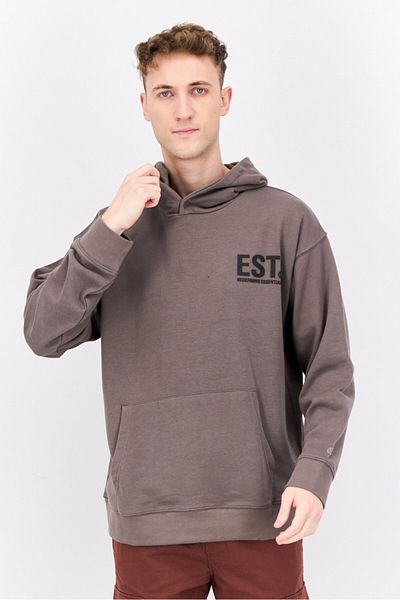 Established Redefining Essentials Men Hooded Long Sleeve Brand Logo Sweatshirt, Dark Grey