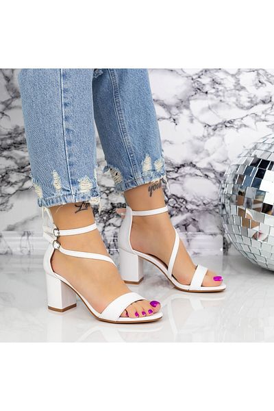 mei Ladies Sandals with Thick Toc 2XKK12 Alb Mei