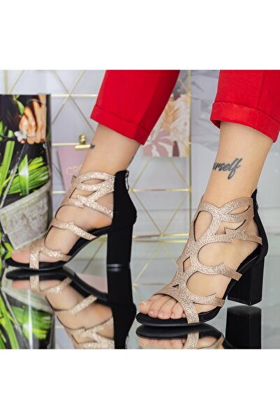 mei Sandale Dama cu Toc Gros XKK568 Negru-Champagne (D46) Mei