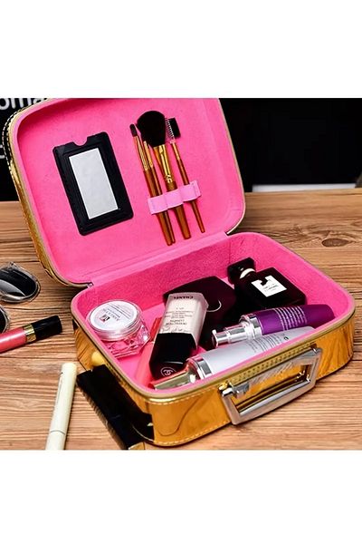GEMME Gm10010 Gold Color Shiny Mirrored Makeup Bag – Size L (20X25 cm)