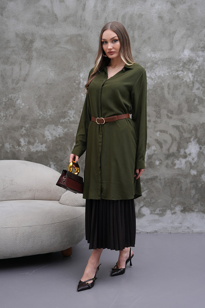 Polologin Butik Flowy Khaki Green Tunic