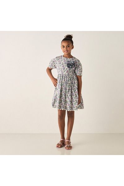Juniors All-Over Floral Print A-line Dress with Applique Detail