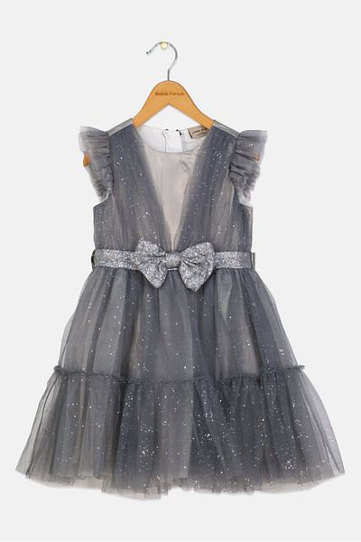 Luna Moon Kids Girl Textured Party Gown Dress, Grey