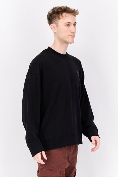 Established Redefining Essentials Men Crew Neck Long Sleeves Brand Logo Sweatshirt, Black