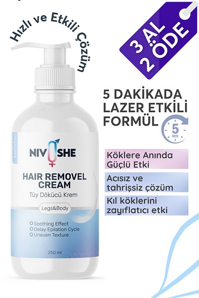NIVOSHE Premium Hair Removal Cream Large Size 250 ml for Whole Body and All Skin Types Moisturizing Instant Effect