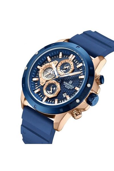 Naviforce Men's Chronograph Sport Watch Blue & Rose Gold Waterproof Analog-Digital Luminous Hands