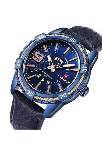 Naviforce Men's Analog Quartz Watch – Blue Dial, Leather Strap, Water Resistant , Diameter: 47mm