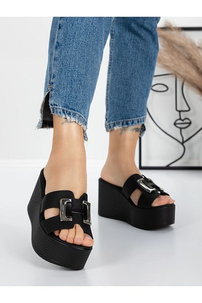 mei Women's Platform Slippers 5WL56 Black | Mei