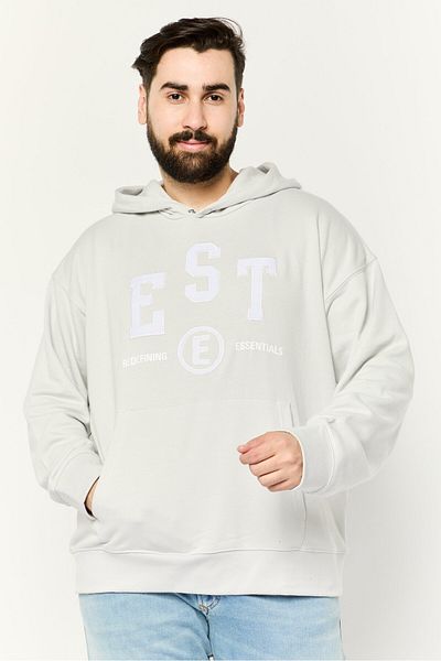 Established Redefining Essentials Men Hooded Long Sleeve Embroidered Sweatshirt, Grey