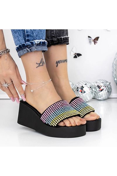 mei Women's Platform Slippers 3GZ52 Black-Multicolor | Mei