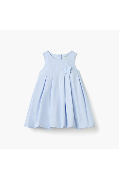 Juniors Butterfly Applique Sleeveless A-line Dress with Pleat Detail