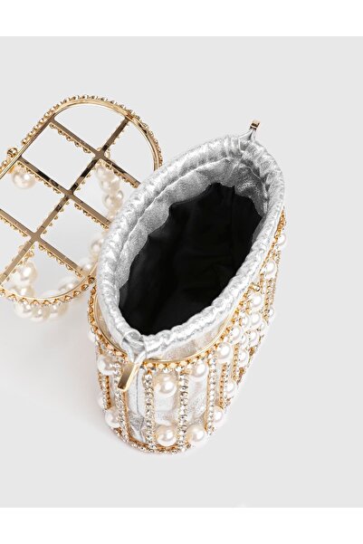 İLVİ Velenje Gümüş Renk Taşlı Kadın Portföy Çanta