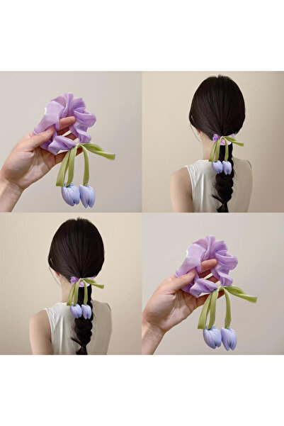 MutluBiDünya Organze Kumaş Lale Model Scrunhies Toka Simit Toka