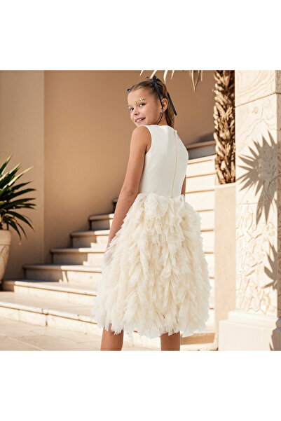 Juniors Textured Sleeveless A-line Dress with Round Neck and Zip Closure