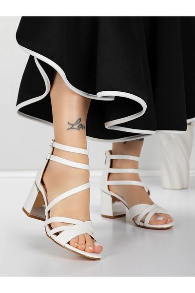 mei Women's Sandals with Thick Heels 5XKK26 White | Mei