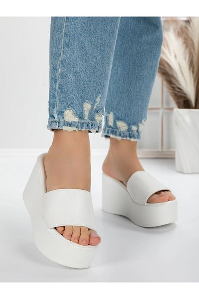 mei Women's Platform Slippers 5WL6 White | Mei