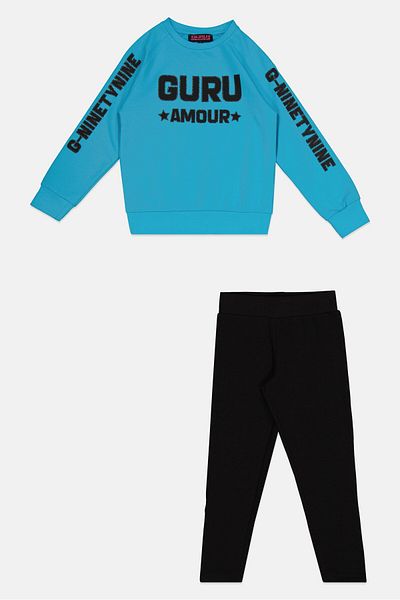 Guru 99 Kid Girl 2pcs Crew Neck Long Sleeves T-Shirt And Pant Set, Multicolor