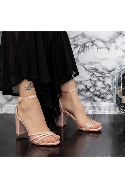 mei Γυναικεία Σανδάλια με Χοντρά Τακούνια 2XKK32 Σαμπάνια Mei