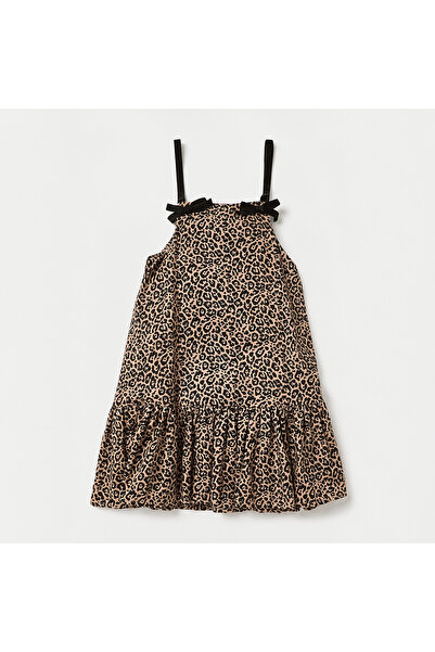 Juniors Printed A-Line Dress with High Neck T-shirt