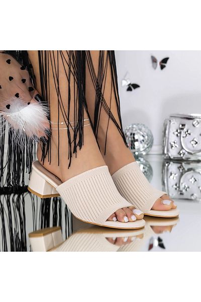 mei Women's Heeled Slippers 3FZ7 Beige | Mei