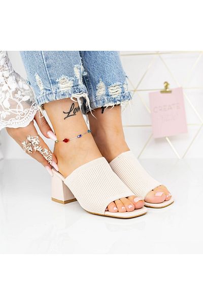 mei Women's Slippers with Thick Heels M325-1 Beige Mei