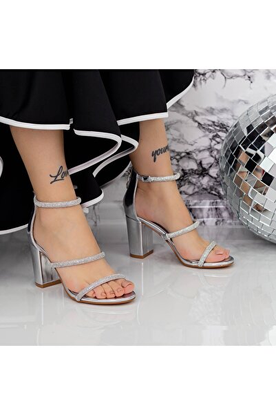 mei Sandale Dama cu Toc gros 2XKK86 Argintiu Mei