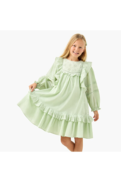 ELIGO فستان شيفلي بتفاصيل كشكشة وأكمام واسعة