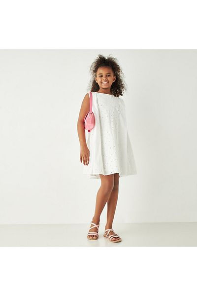 Juniors All-Over Floral Schiffli Embroidered Sleeveless Dress