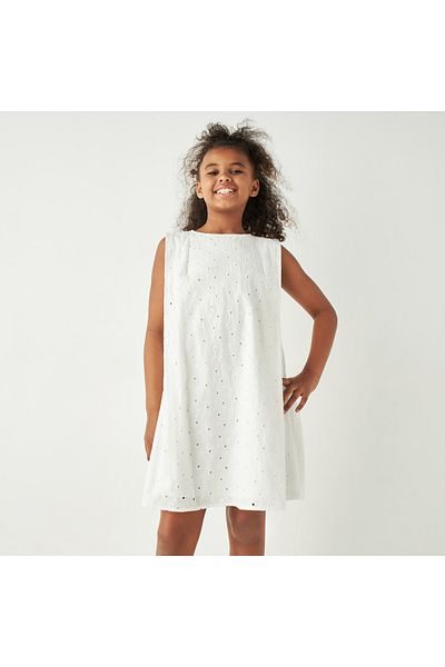 Juniors All-Over Floral Schiffli Embroidered Sleeveless Dress