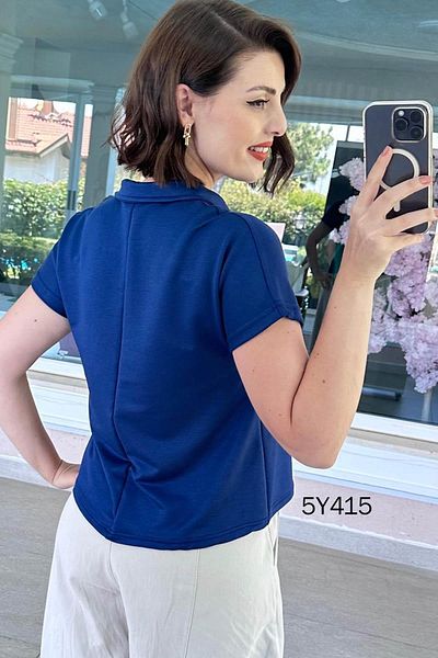 İnce Topuk Gold Buttoned Crystal Fabric Blouse 5Y415