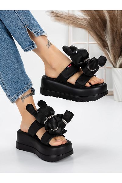 mei Women's Platform Slippers 3WL229 Black | Mei