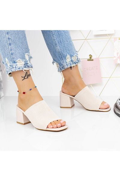mei Women's Slippers with Thick Heels M325-1 Beige Mei