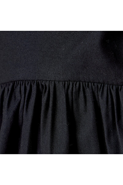 Juniors Solid V-neck Dress with Ruffle Sleeves and Button Closure