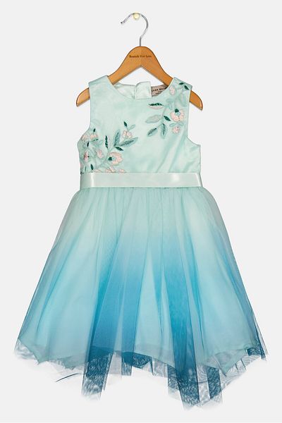 Luna Moon Toddlers Girl Embroidered Dress, Turquiose